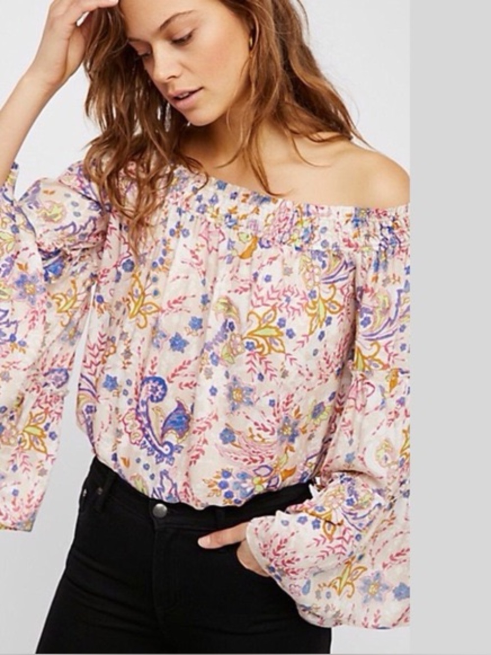 Free People Free Spirit Off The Shoulders Top Sz XS Boho Romantic Whimsical S6